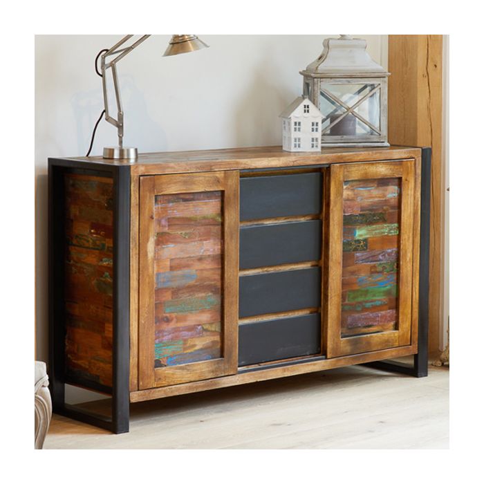 Laura Chic Reclaimed Wood Sideboard with Sliding Door - Natural Wood
