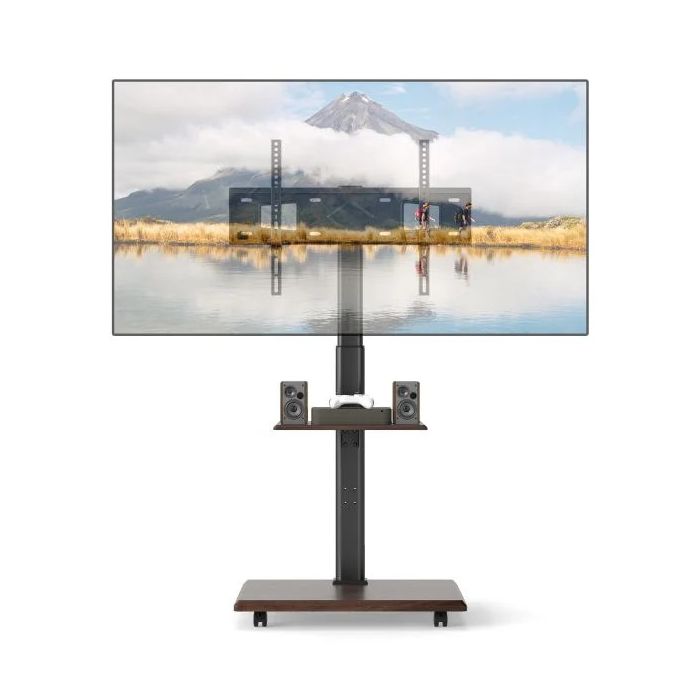 SYRA Rolling TV Stand on Wheels with 30degree Tilt Mount and Adjustable Shelf-Natural