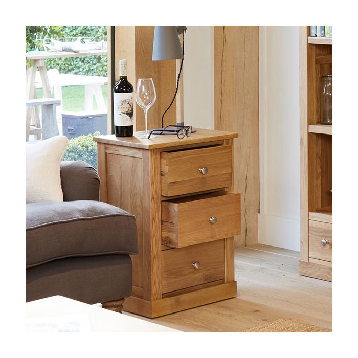 Harriet Contemporary Oak Lamp Table with Three Drawers