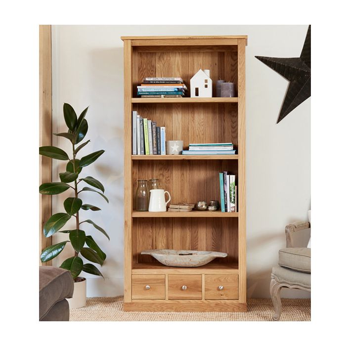 Harriet 3 Drawer Large Bookcase with Shelves - Oak