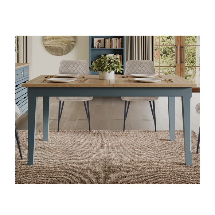 Ransley Oak Parquet Top Solid Wooden Extending Dining Table - Blue