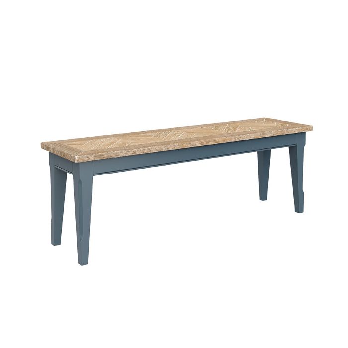 Ransley Oak Parquet Top 130cm Dining Bench - Blue