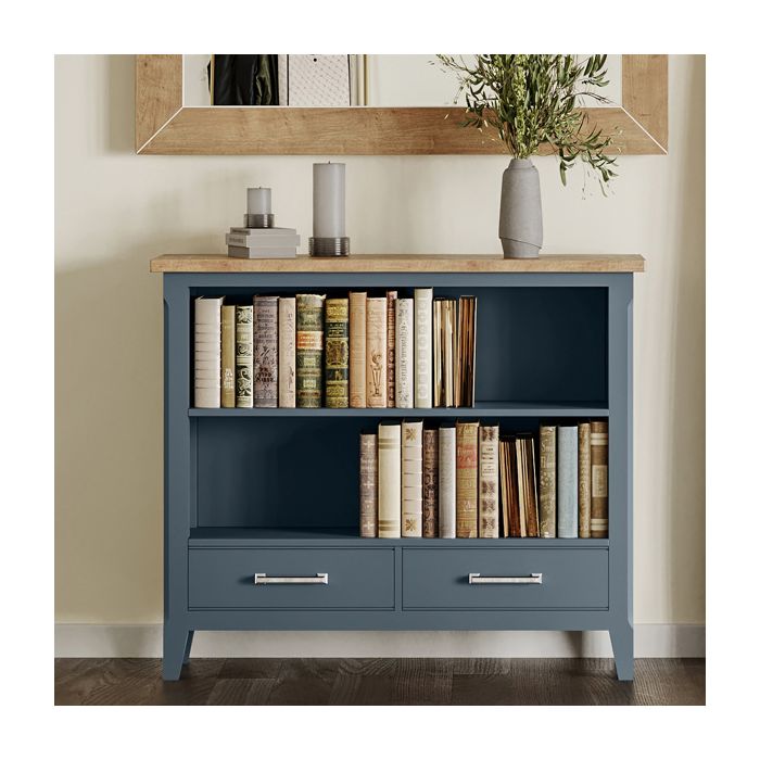 Ransley Oak Parquet Top 2 Drawer Bookcase with Shelf - Blue
