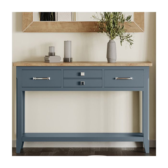 Ransley Small Console Table with Stylish 4 Drawer and Open Shelf - Blue