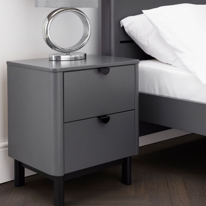 Chloe Retro Design 2 Drawer Bedside - Grey