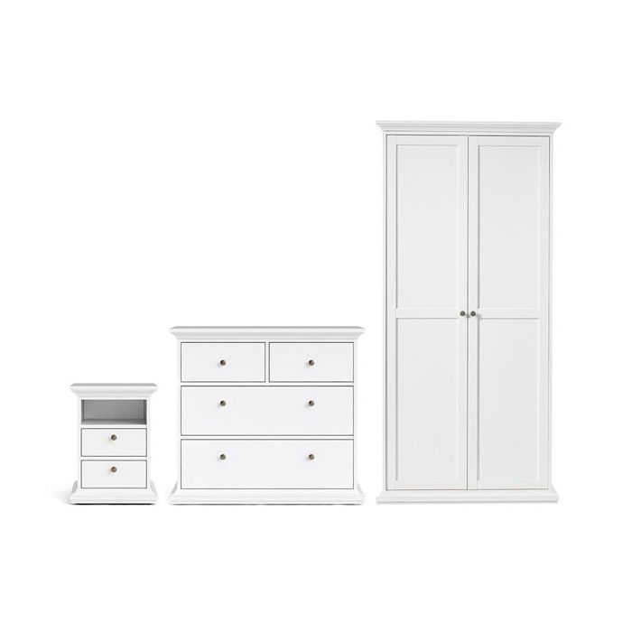 Wardrobe Set - PORTHOPE 2 Door Bedroom Set 3 Piece White 96cm
