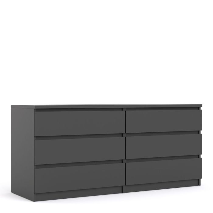 Naia Wide Chest of 6 Drawers - Black Matt 3+3
