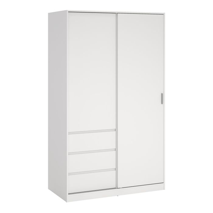 Sliding Wardrobe - NANAIMO 2 Door 3 Drawers Wardrobe White 119cm