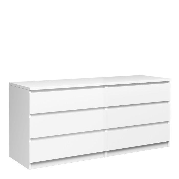 Naia Wide Chest of 6 Drawers - White High Gloss 3+3