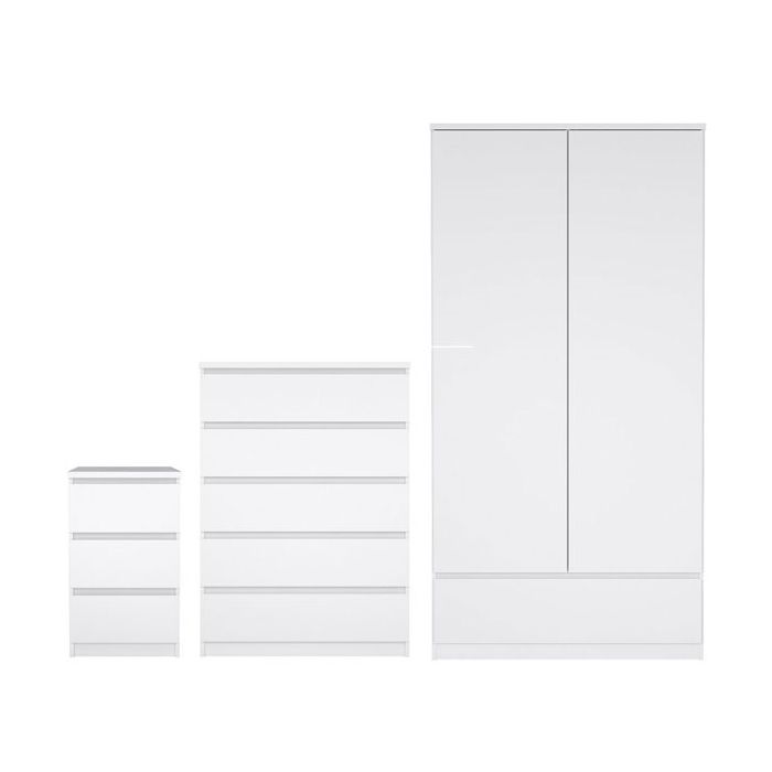 Wardrobe Set - NANAIMO 2 Door Bedroom Set 3 Piece White 98cm