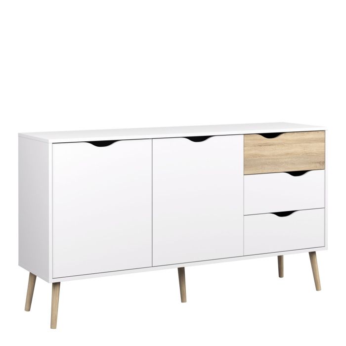 Oslo Sideboard - Large - 3 Drawers 2 Doors in White and Oak - White and Oak