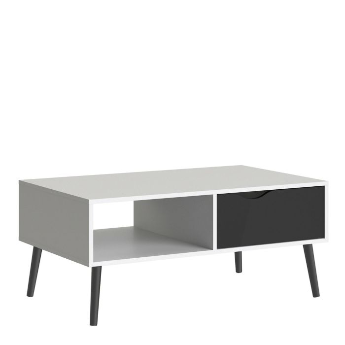 Oslo Coffee Table 1 Drawer 1 Shelf in White and Black Matt - White and Black Matt