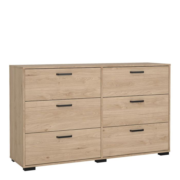 SOFI Oak Finish Chest of Drawers - Extra Large-sized, 6 Drawers, Double