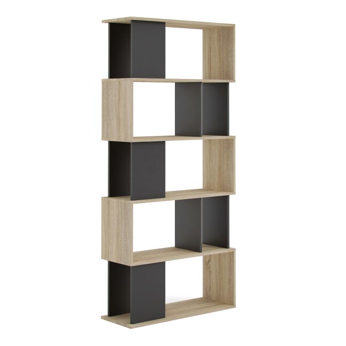 Maze Open Bookcase 4 Shelves in Oak and Black - Oak and Black