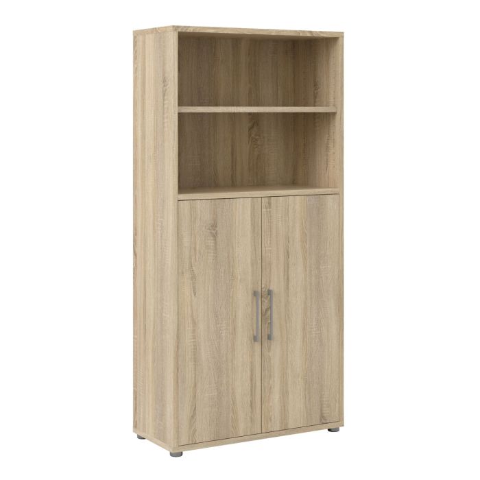 Prima Bookcase 4 Shelves with 2 Doors in Oak - Oak Effect