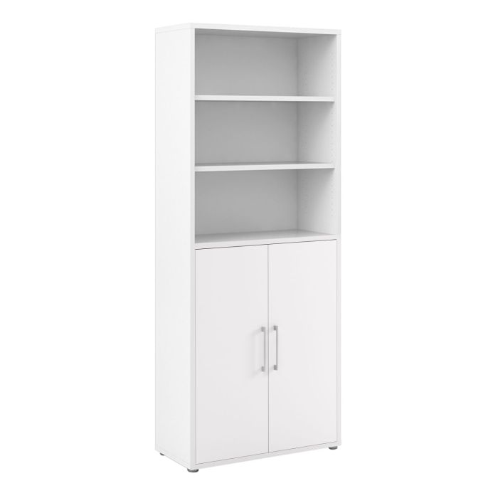 Prima Bookcase 5 Shelves with 2 Doors in White - White