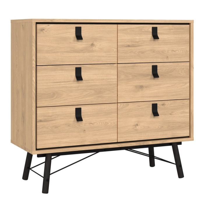 Oak Finish Chest of Drawers - RYTON Medium Chest  6 Drawers  Double Chest