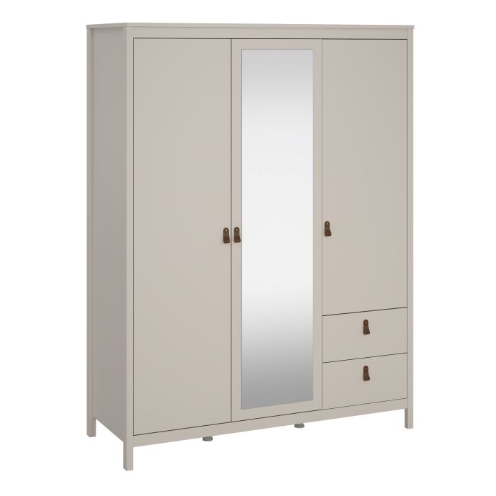 Wardrobe - BURNLEY 3 Door 2 Drawer Mirrored Wardrobe Beige 150cm