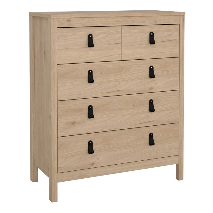 BURNLEY Oak Finish Chest of Drawers - Medium-sized, 5 Drawers
