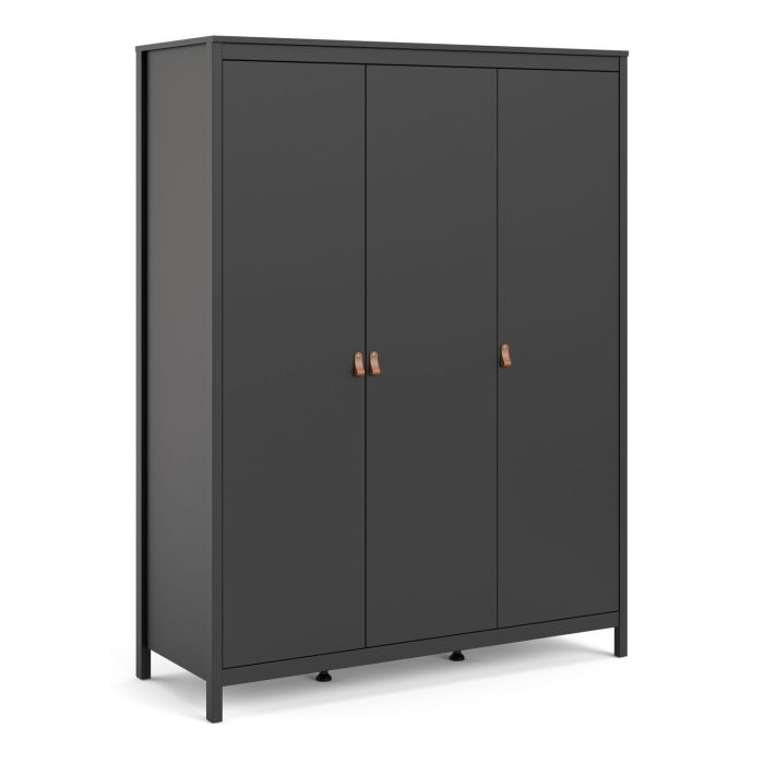 Barcelona Wardrobe with 3 Doors in Matt Black - Matt Black