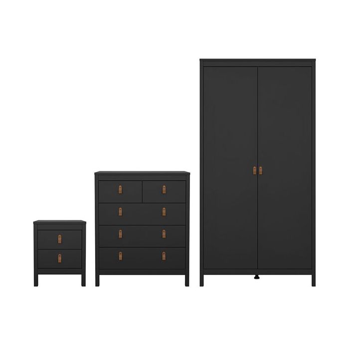 Wardrobe Set - BURNLEY 2 Door Bedroom Set 3 Piece Matt Black 102cm