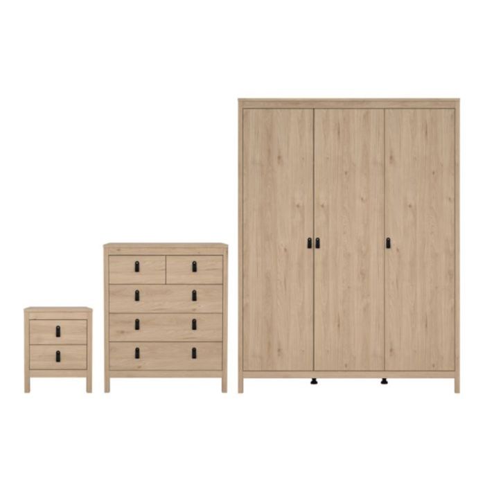 Wardrobe Set - BURNLEY 3 Door Wardrobe Set 3 Piece Jackson Hickory Oak