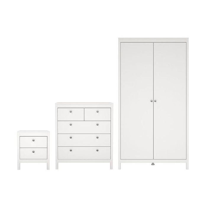Wardrobe Set - MEMPHIS 2 Door Bedroom Set 3 Piece White 102cm