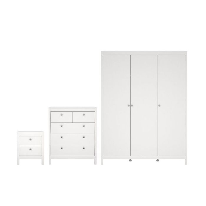 Wardrobe Set - MEMPHIS 3 Door Bedroom Set 3 Piece White 149cm