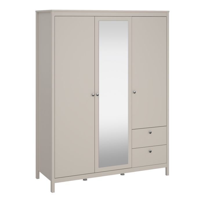 Wardrobe - MEMPHIS 3 Door 2 Drawer Mirrored Wardrobe Beige 150cm
