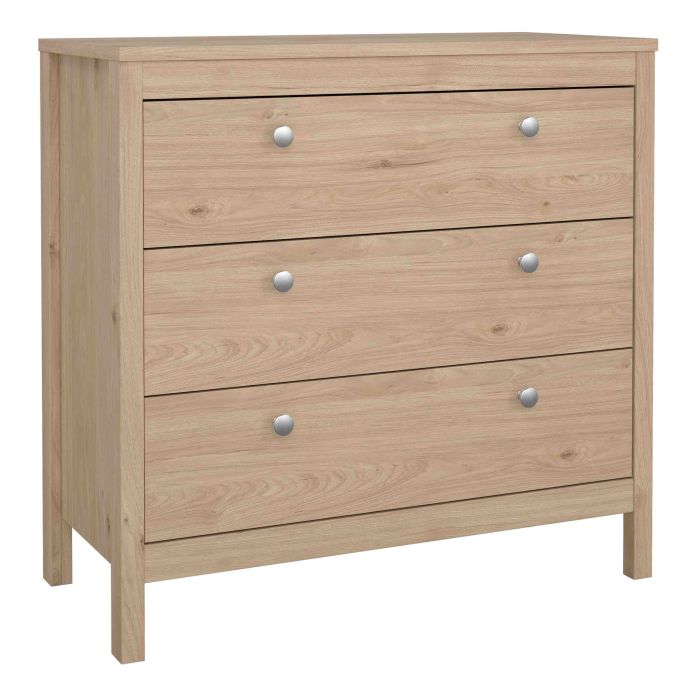 MEMPHIS Oak Finish Chest of Drawers - Medium-sized, 3 Drawers