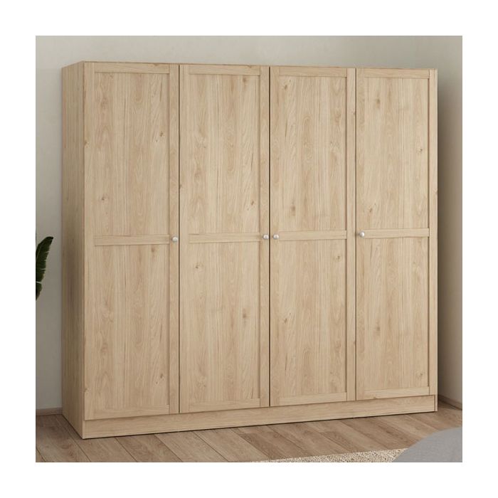 Wardrobe - MANFRED 4 Door Wardrobe Jackson Hickory Oak 195.5cm