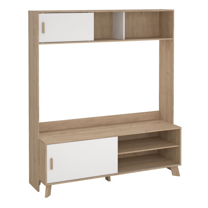 IKRON TV-Wall Unit with 2 Sliding Doors in Jackson Hickory and White