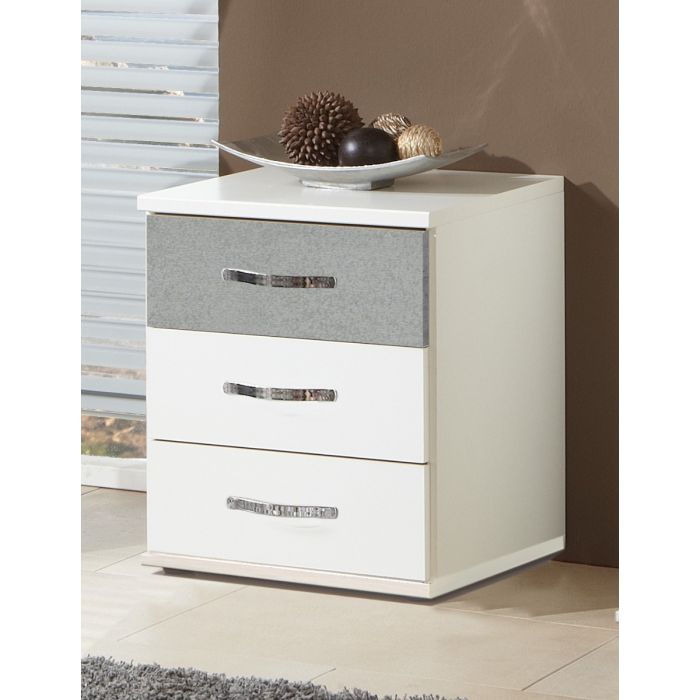 Dewi 3 Drawer Bedside Table - White and Grey