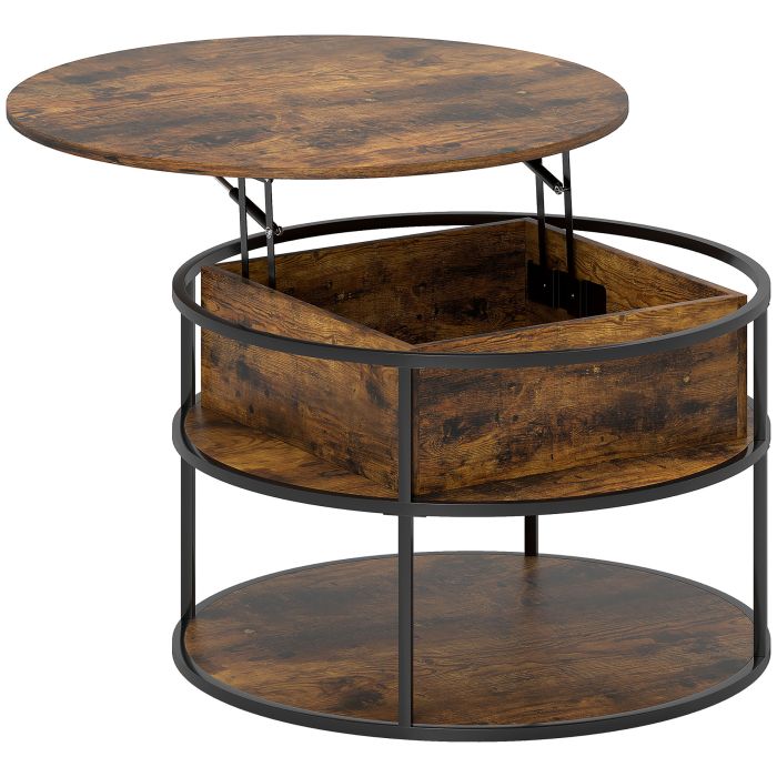 HERON Lift Top Coffee Table Round Coffee Table with Storage Shelf Brown