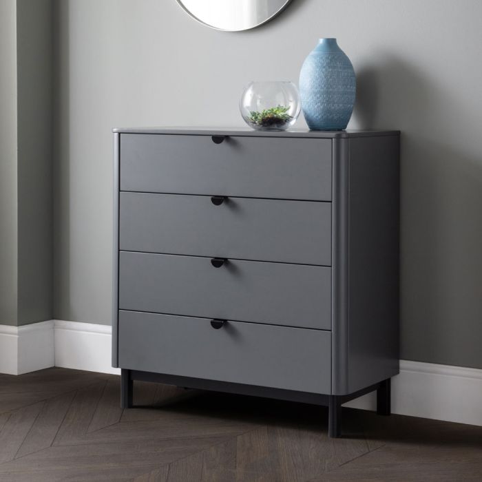 Chloe Retro Style 4 Drawers Chest of Drawer- Grey