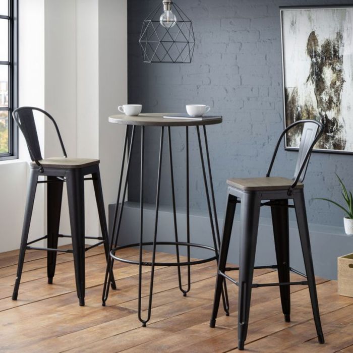 Grafton Solid Elm Wood Metal Bar Stool - Black