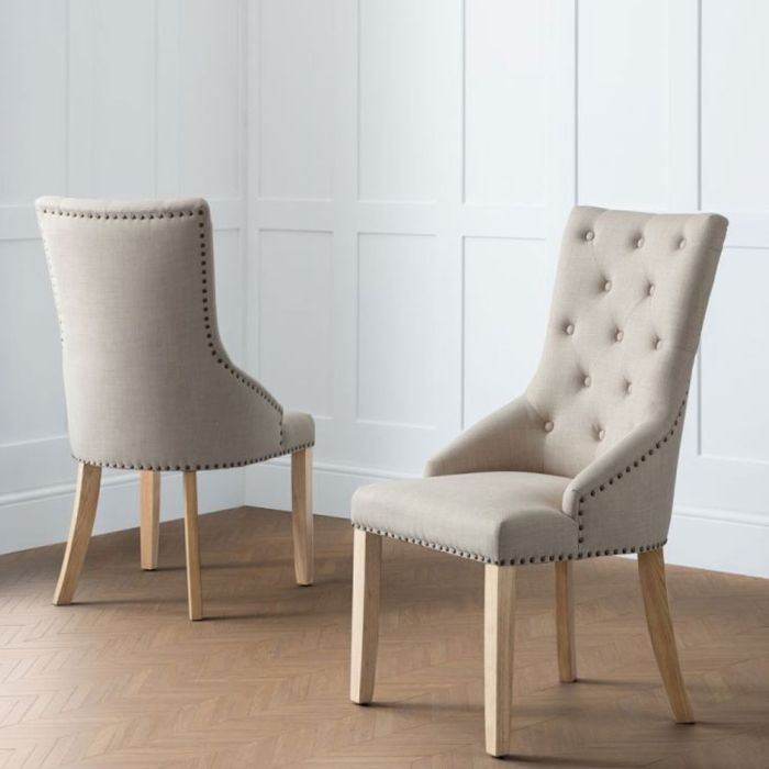 Loire Upholstered Linen Fabric Button Back Dining Chair - Oatmeal