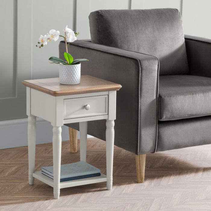 Provence Modern Lamp Table with 1 Drawer - Grey & Oak