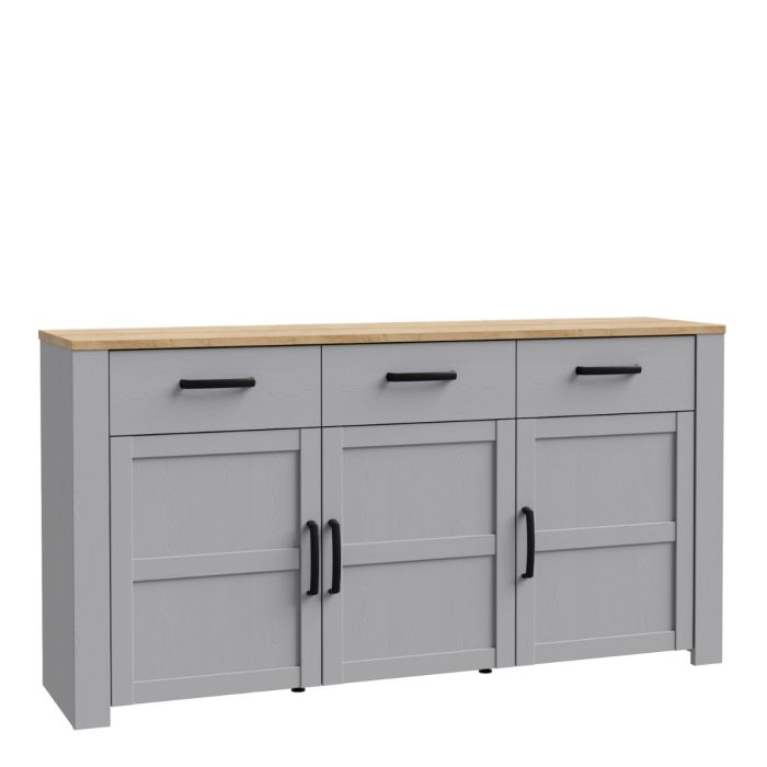 Karen Riviera Oak Top 3 Door Sideboard with 3 Drawers - Grey