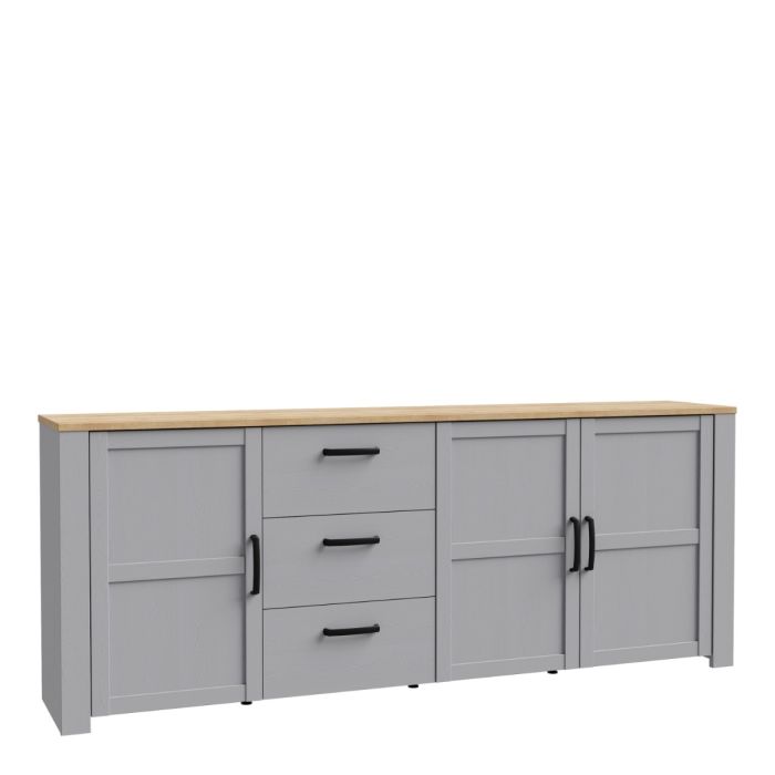 Karen Riviera Oak Top 3 Door Large Sideboard with 3 Drawers - Grey
