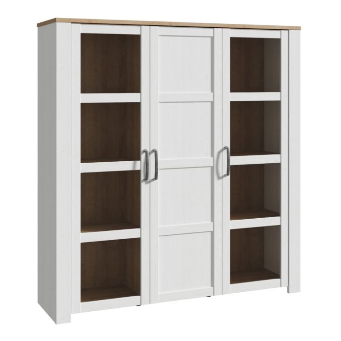 Karen Riviera Oak Top 3 Door Large Display Cabinet - White