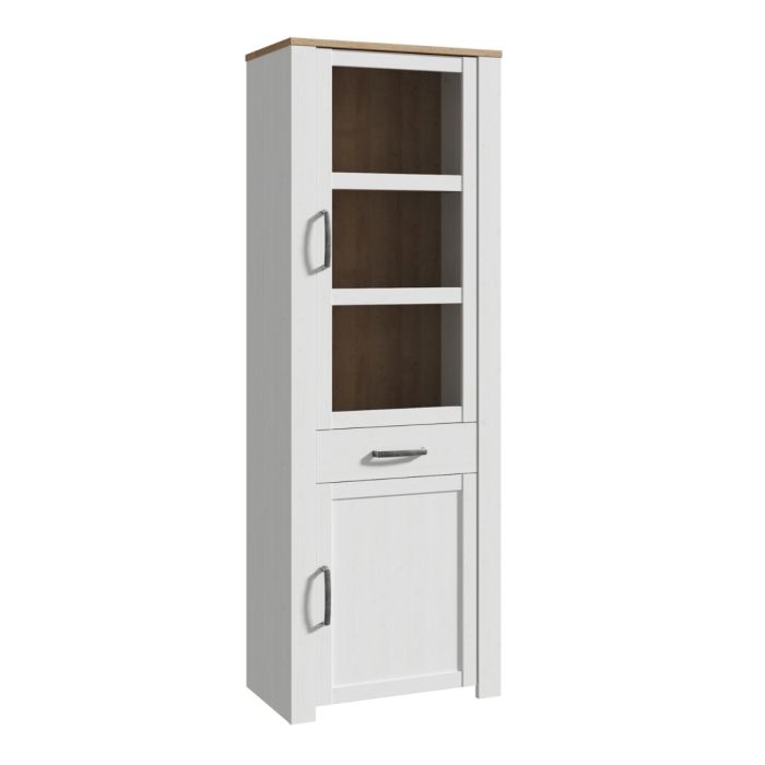 Karen Riviera Oak 2 Door Narrow Display Cabinet with Drawer - White
