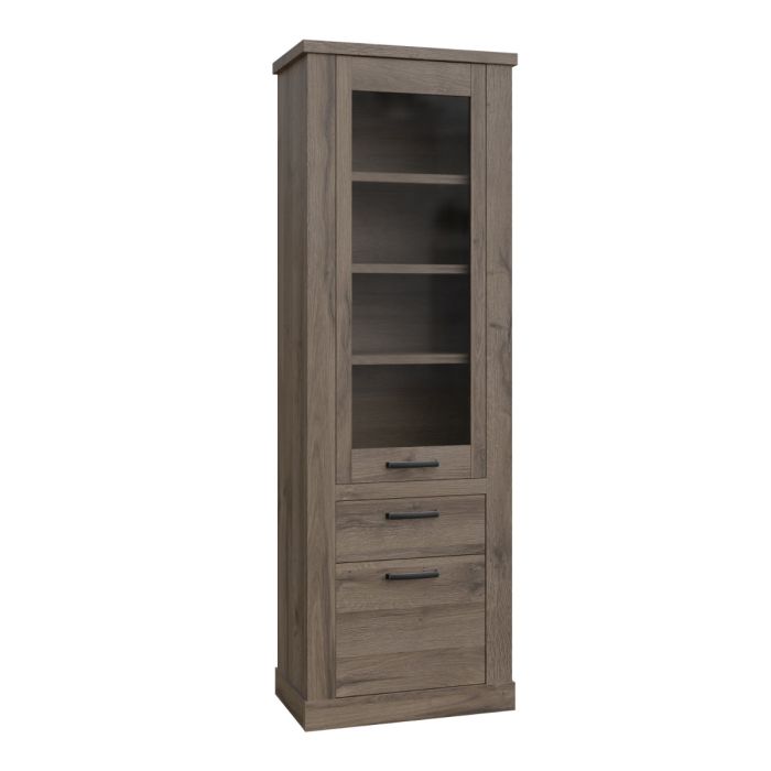 Hawkins 2 Door 1 Drawer Narrow Display Cabinet with 3 Shelve - Tabak Oak