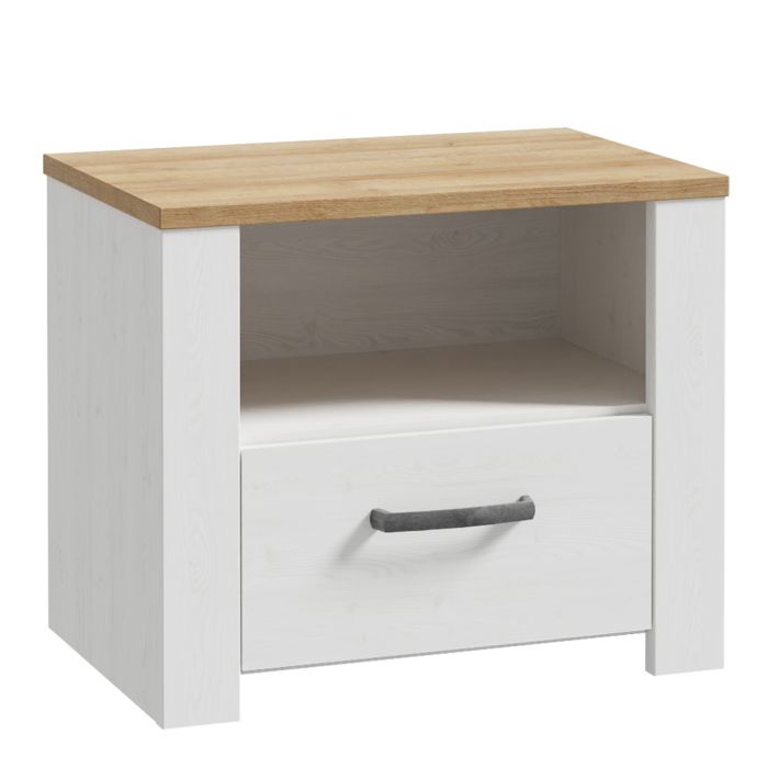 Bedside Table - BUENOS 1 Drawer Nightstand in Navy Oak 62cm