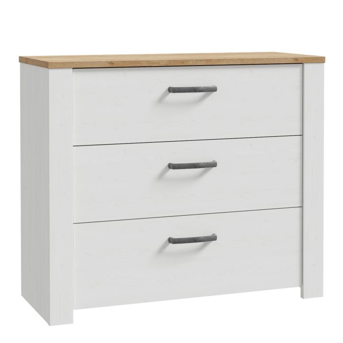 BUENOS White Chest of Drawers - Medium-sized, 3 Drawers
