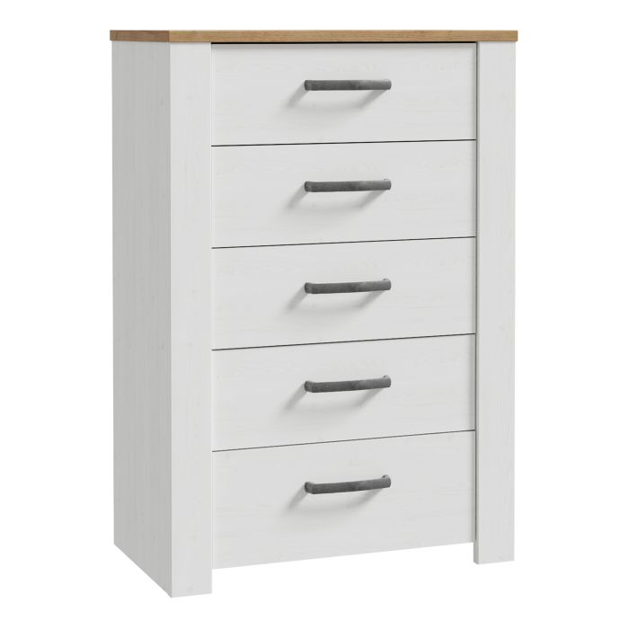 BUENOS White Chest of Drawers - Medium-sized, 5 Drawers