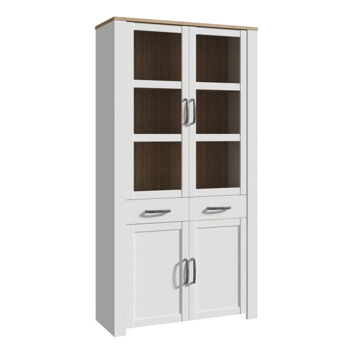 BUENOS Display Cabinet 4 Door 1 Drawer in Oak/White