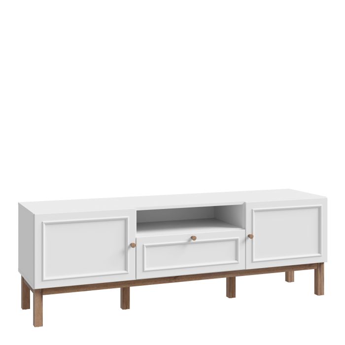 WOFUS 2 Door 1 Drawer TV Unit in Light Grey and Oak
