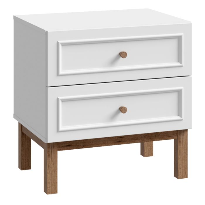 Bedside Table - WOFUS 2 Drawer Nightstand Chest in Light Grey and Oak 55cm
