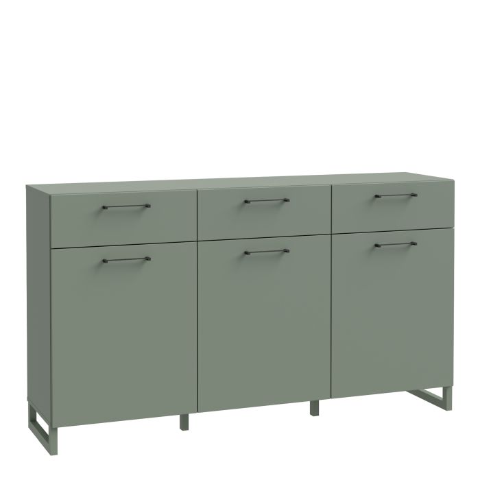 SULI Green Chest of Drawers - Extra Large-sized, 3 Drawers, 3 Doors, Double